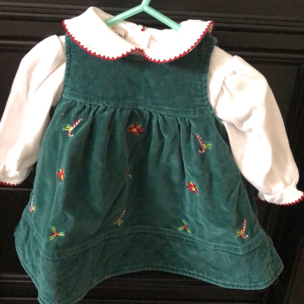 Green velvet dress with white onesie